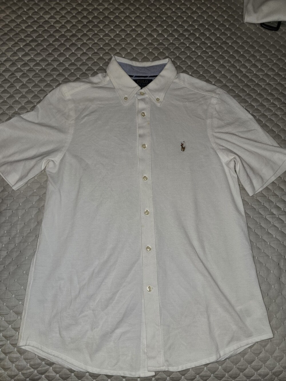 Lg - Ralph Lauren Youth White Short-Sleeve Button-Down Oxford Shirt. (PRISTINE)